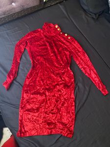 winter velvt red Bodycon
