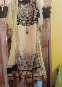Elegant Cream & Gold Anarkali Suit