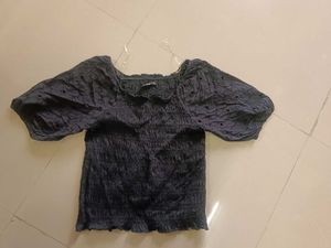 Chic Black Top With Puffy Sleeves