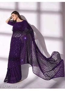 Elegant Purple Sequin Saree