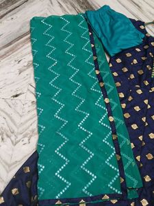 Navy &amp; Gold Anarkali Suit Set