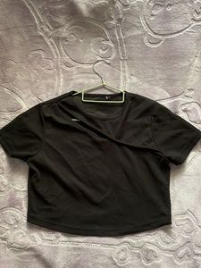 Black Crop Top With A Slit On Shoulder