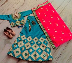Teal &amp; Pink Lehenga Set