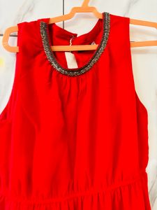 Red Dress Embellished Neckline