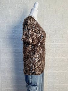 Caramel Brown &amp; Copper Fur Sequin Party Tee