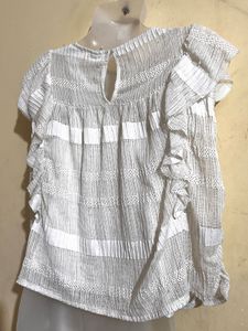 White Ruffled Sleeve Top