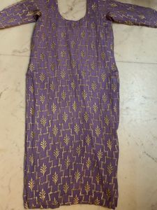 Chic Lavender Gold Embroidered Kurta Set