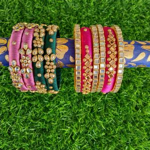 4 Combo Set Of Handcrafted Silk Thread Bangles Se