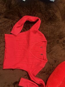 Red V-Neck Knit Sweater