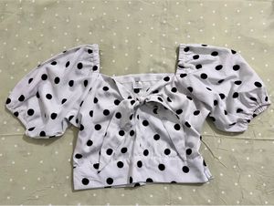 Polka Dot Tie-Front Top