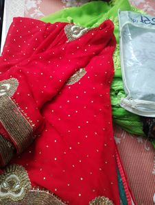 Beautiful Red Saree With Blouse