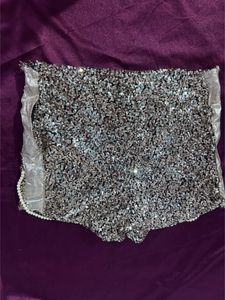Golden Short With Sequence And Beads Have Side Zip