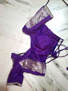 Purple &amp; Silver Saree + Blouse