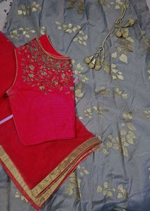 Red & Grey Embellished Lehenga Set