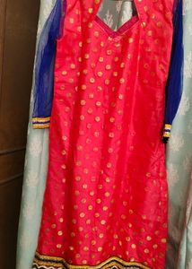 Bright Pink &amp; Blue Embellished Kurti