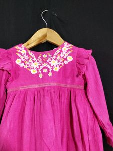 Babyhug Pink Embroidery Printed Dress (Girls)