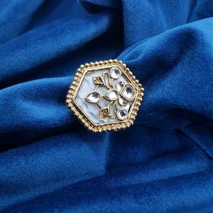 Pearl And Kundan Studed Finger Ring