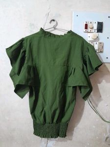 Olive Green Ruffle Sleeve Top