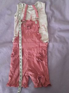 Girls Dungaree Or Overalls - Pink And Black