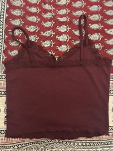 Burgundy Lace Trim Cami Top