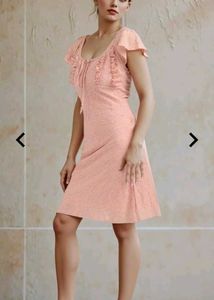 Peach Ruffle Detail Mini Dress