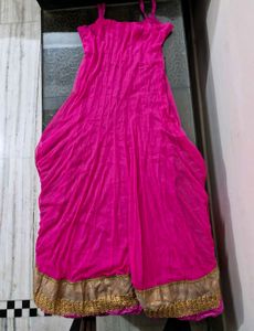 Pink Anarkali Dress with Gold Trim