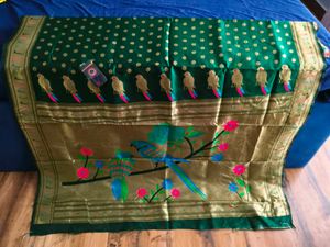 Dark green paithani saree