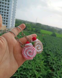 Handmade Crochet Cute Cake Rolls Keychain