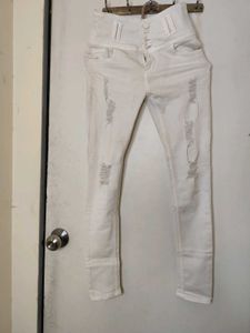 Distressed White Jeans