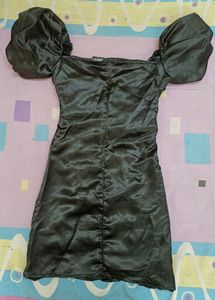 BLACK RUCHED BODYCON SATIN DRESS