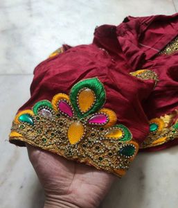 Stone And Dimond Work Maroon Blouse