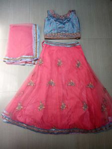Elegant Pink Lehenga With Grey  Blouse & Duptta