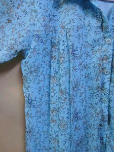 Blue Floral Button-Down Top