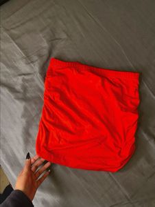 Red Ruched Mini Skirt