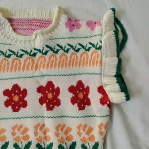 Floral Knit Top with Ruffle Sleeves