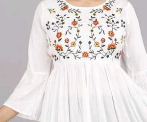 White Embroidered Floral Dress