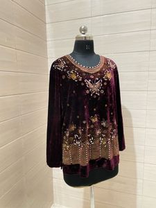 Imported Embroidered Velvet Top