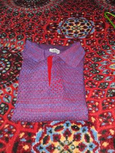 Purple Knit Polo Sweater