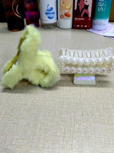 Pearl &amp; Fur Hair Claw Clip Set