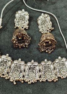Oxidized Silver Necklace &amp; Earring Set