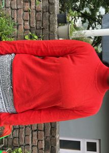 Red Sweater with Patterned Bottom