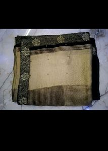 pretty olive black saree.