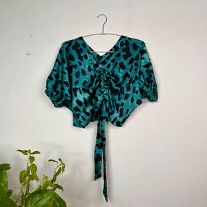 Teal Leopard Print Blouse