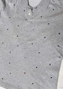 Uniqlo Men Cotton Mix Grey Printed Polo Tshirt