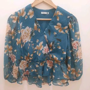Floral Print Wrap Top