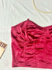 Red Satin Bustier Top