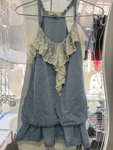 Blue Top with Lace Detail