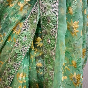 Elegant Green Floral Saree