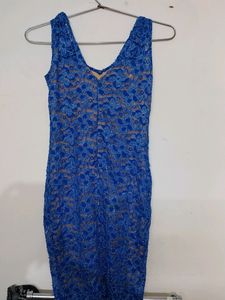 Navy Blue Lace Sleevless Mini Prom Dress