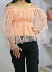 Orange Off Shoulder Girl Crop Top Partywear